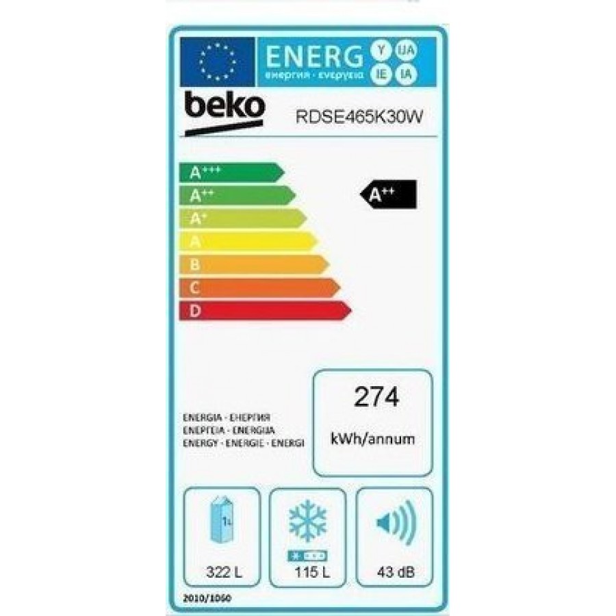 Beko Ψυγείο δίπορτο RDSE 465K30 W (437Lt Α++)